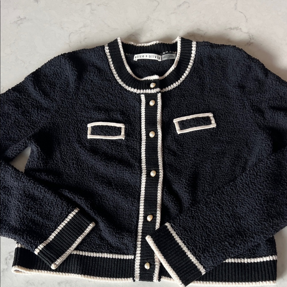 Alice + Olivia Black and White Textured Cardigan